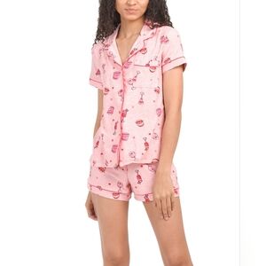 Love Tipped Notch Collar Top and Shorts Pajama Set